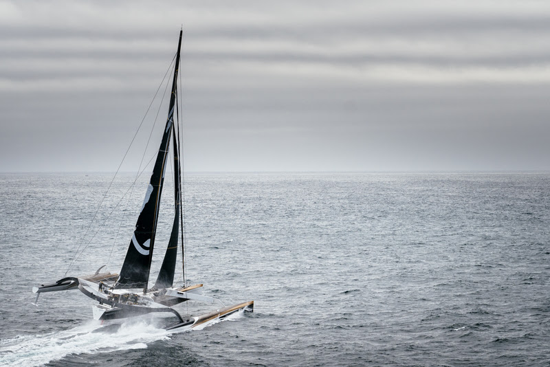 LA TRINITE-SUR-MER, FRANCE, OCTOBER 17TH 2017: Spindrift racing (Maxi Spindrift 2) skippered by Yann Guichard from France, training for the Jules Verne Trophy 2017 attempt.